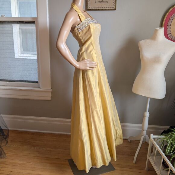 Vintage 90s Zum Zum Prom Dress Gold Brocade Gown Princess Formal Size 3 - Picture 4 of 13